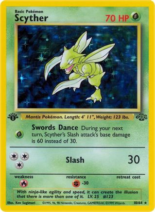 Scyther (10) 010/64 - 1st Edition Holofoil Jungle - Holo Rare