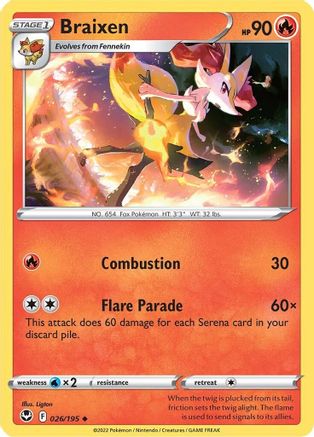Braixen 026/195 - Reverse Holofoil SWSH12 Silver Tempest - Uncommon