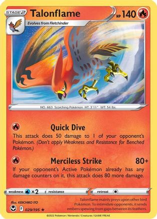 Talonflame 029/195 - Reverse Holofoil SWSH12 Silver Tempest - Rare