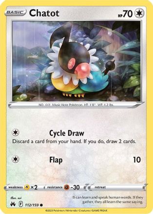 Chatot 112/159 - Reverse Holofoil Crown Zenith - Common