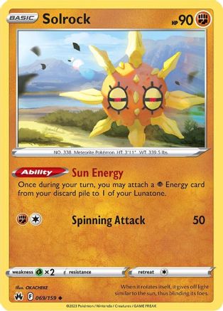 Solrock 069/159 - Reverse Holofoil Crown Zenith - Uncommon