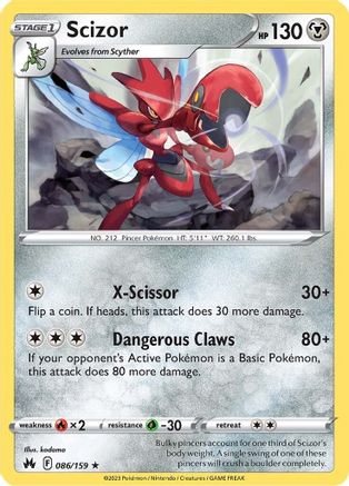 Scizor 086/159 - Reverse Holofoil Crown Zenith - Rare