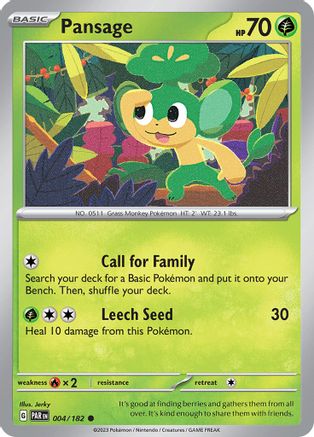 Pansage 004/182 - Reverse Holofoil SV04 Paradox Rift - Common