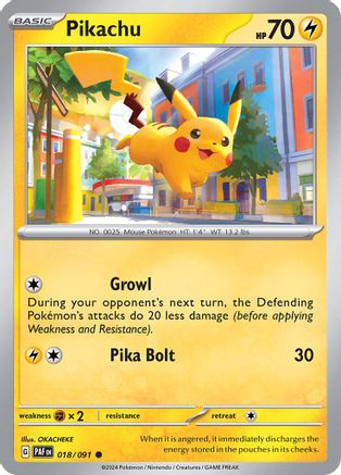 Pikachu 018/091 - Reverse Holofoil SV Paldean Fates - Common