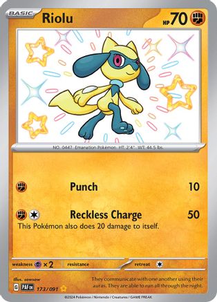 Riolu 173/091 - Holofoil SV Paldean Fates - Shiny Rare