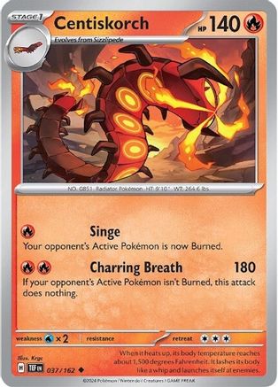 Centiskorch 037/162 - Reverse Holofoil SV05 Temporal Forces - Uncommon