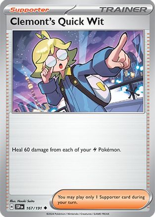 Clemont's Quick Wit 167/191 - Reverse Holofoil SV08 Surging Sparks - Uncommon