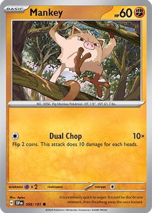 Mankey 098/191 - Reverse Holofoil SV08 Surging Sparks - Common