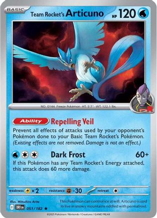 Team Rocket's Articuno 051/182 - Reverse Holofoil SV10 Destined Rivals - Rare