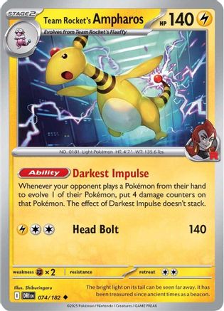 Team Rocket's Ampharos 074/182 - Reverse Holofoil SV10 Destined Rivals - Uncommon
