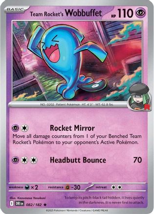 Team Rocket's Wobbuffet 082/182 - Reverse Holofoil SV10 Destined Rivals - Rare