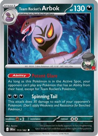 Team Rocket's Arbok 113/182 - Reverse Holofoil SV10 Destined Rivals - Uncommon