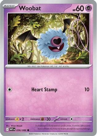 Woobat 036/086 - Reverse Holofoil SV White Flare - Common