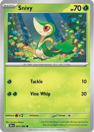 Snivy 001/086 - Reverse Holofoil SV Black Bolt - Common