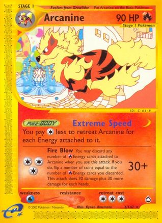 Arcanine 002 - Reverse Holofoil Aquapolis - Rare