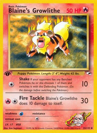 Blaine's Growlithe (35) 035/132 - 1st Edition Gym Heroes - Uncommon