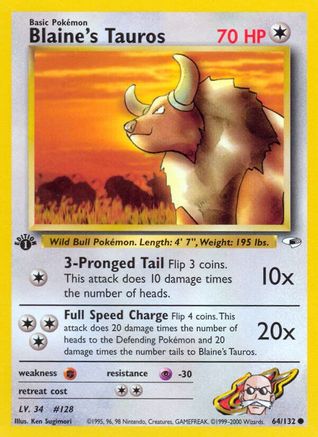 Blaine's Tauros 064/132 - 1st Edition Gym Heroes - Common