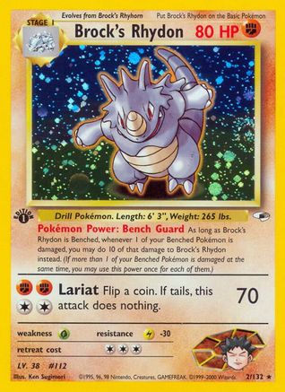Brock's Rhydon 002/132 - 1st Edition Holofoil Gym Heroes - Holo Rare