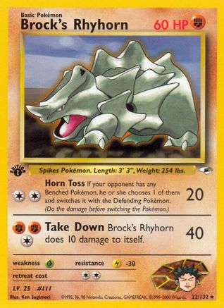 Brock's Rhyhorn (22) 022/132 - 1st Edition Gym Heroes - Rare