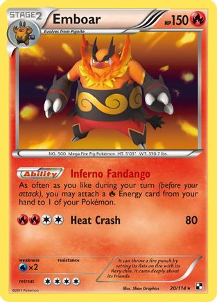 Emboar (20) 020/114 - Reverse Holofoil Black and White - Holo Rare