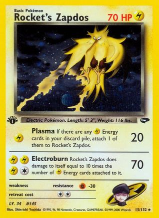 Rocket's Zapdos 015/132 - 1st Edition Holofoil Gym Challenge - Holo Rare