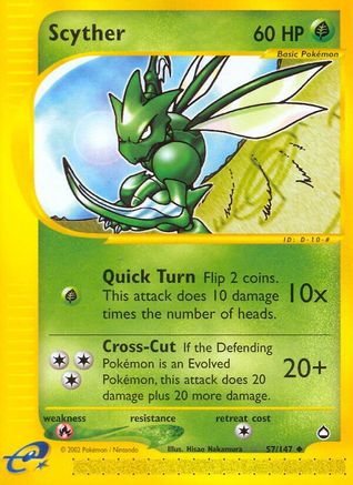 Scyther (57) 057 - Reverse Holofoil Aquapolis - Uncommon