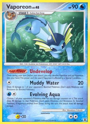 Vaporeon 034 - Reverse Holofoil Rising Rivals - Rare