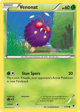 Venonat 001 - Reverse Holofoil XY Phantom Forces - Common