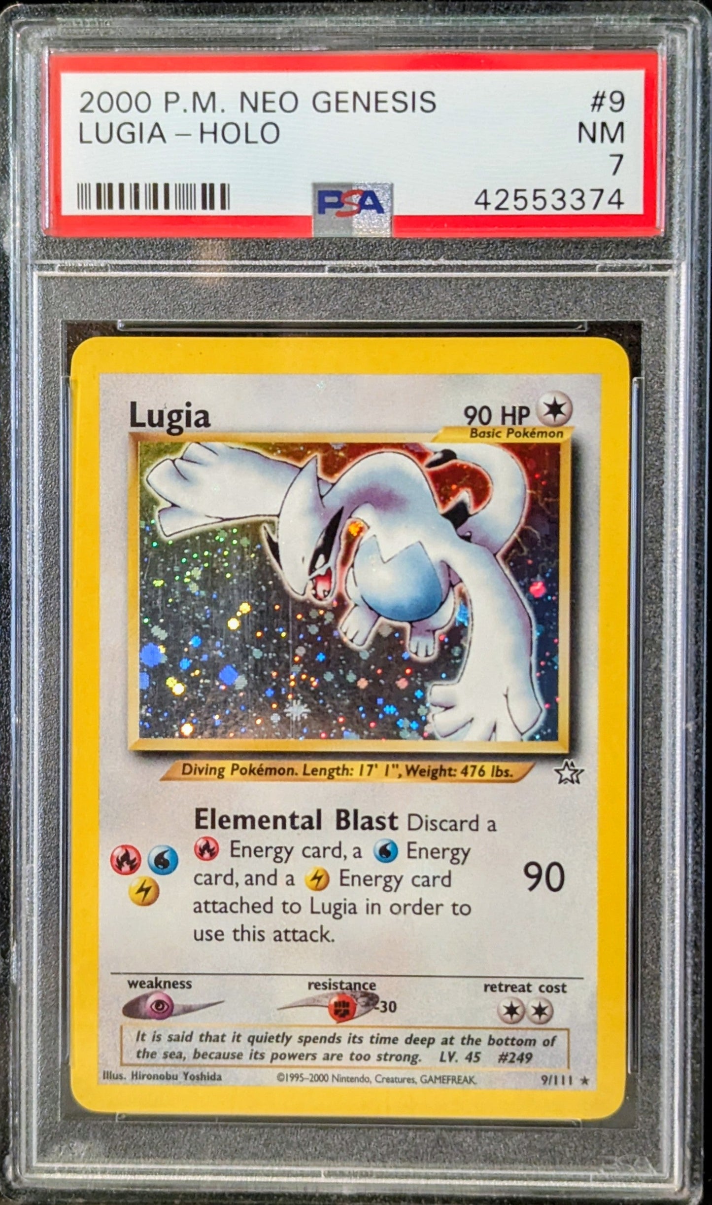 2000 Pokemon Neo Genesis – Lugia – Holo #9 Unlimited PSA 7