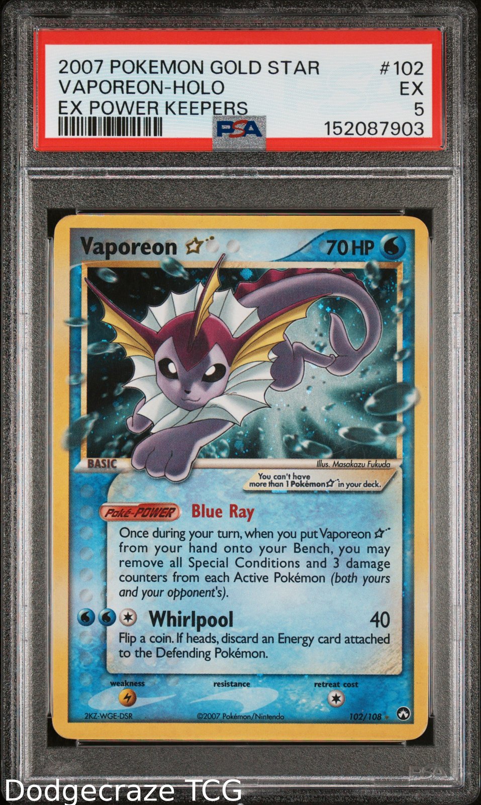 2007 Pokemon Power Keepers Vaporeon Holo Gold Star 102/108 PSA 5