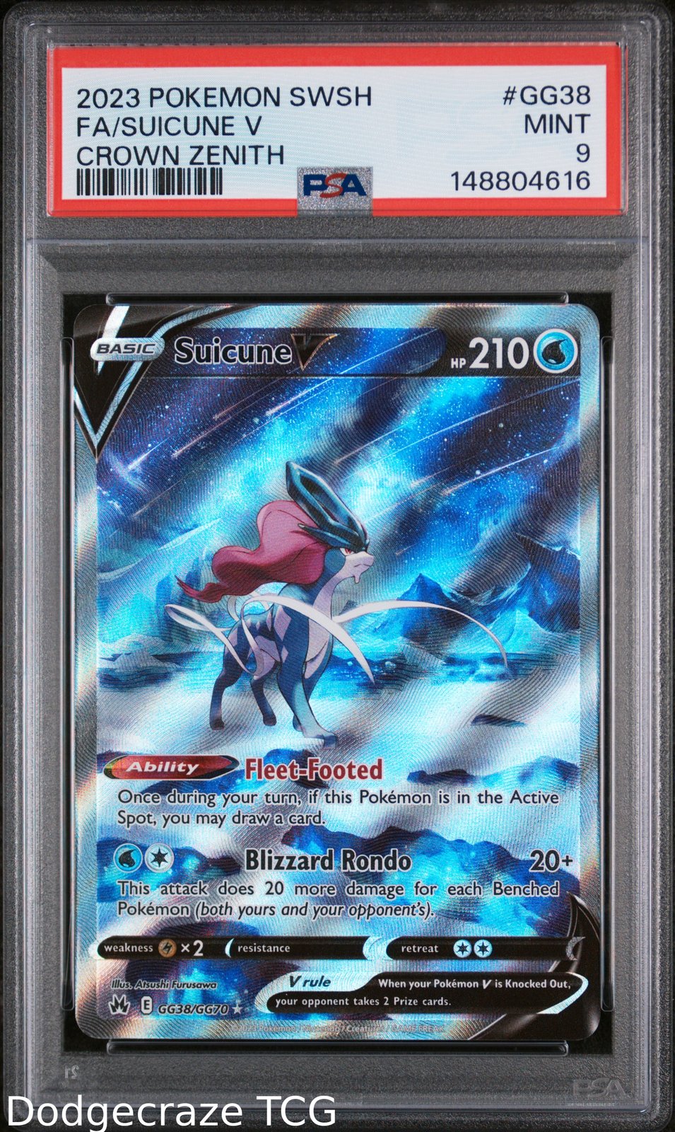 2023 Pokemon Sword Shield Crown Zenith Suicune V GG38/GG70 PSA 9