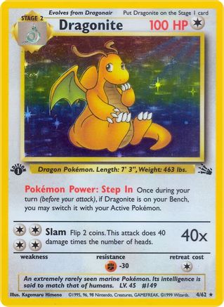 Dragonite (4) 004/62  - 1st Edition Holofoil Fossil - Holo Rare
