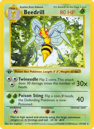 Beedrill 017/102  - Unlimited Base Set Shadowless - Rare