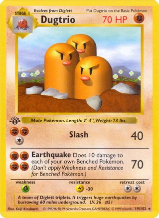 Dugtrio 019/102  - 1st Edition Base Set Shadowless - Rare