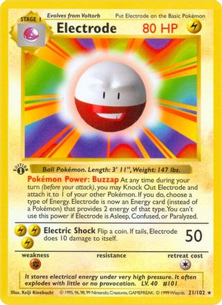 Electrode 021/102  - 1st Edition Base Set Shadowless - Rare