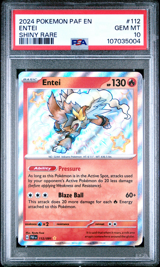2024 Pokemon Paldean Fates - Shiny Rare Entei #112 PSA 10