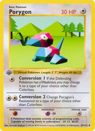 Porygon 039/102  - 1st Edition Base Set Shadowless - Uncommon