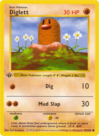 Diglett 047/102  - 1st Edition Base Set Shadowless - Common