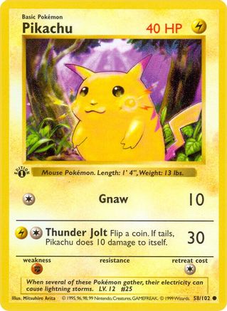 Pikachu 058/102  - Unlimited Base Set Shadowless - Common