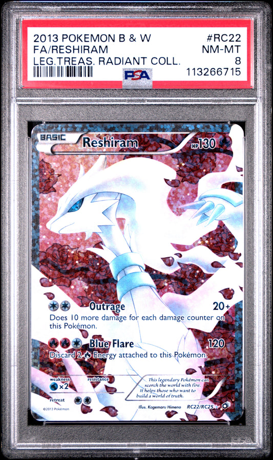 2013 Pokemon B&W Reshiram – Legendary Treasures Radiant Collection #RC22 PSA 8