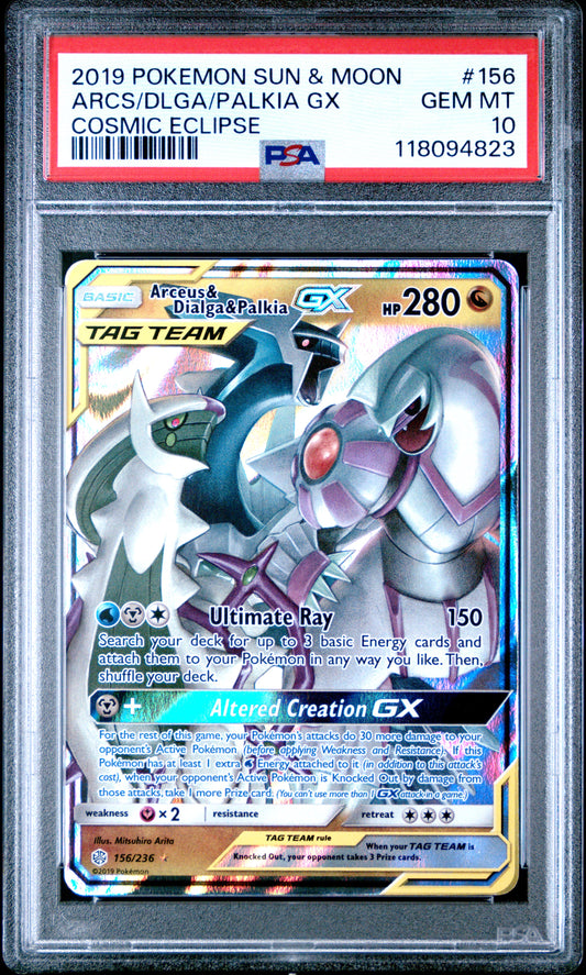 2019 Pokemon Sun & Moon - Cosmic Eclipse Arceus & Dialga & Palkia #156 PSA 10
