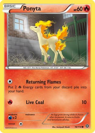 Ponyta 016/114  - Reverse Holofoil XY  Steam Siege - Common