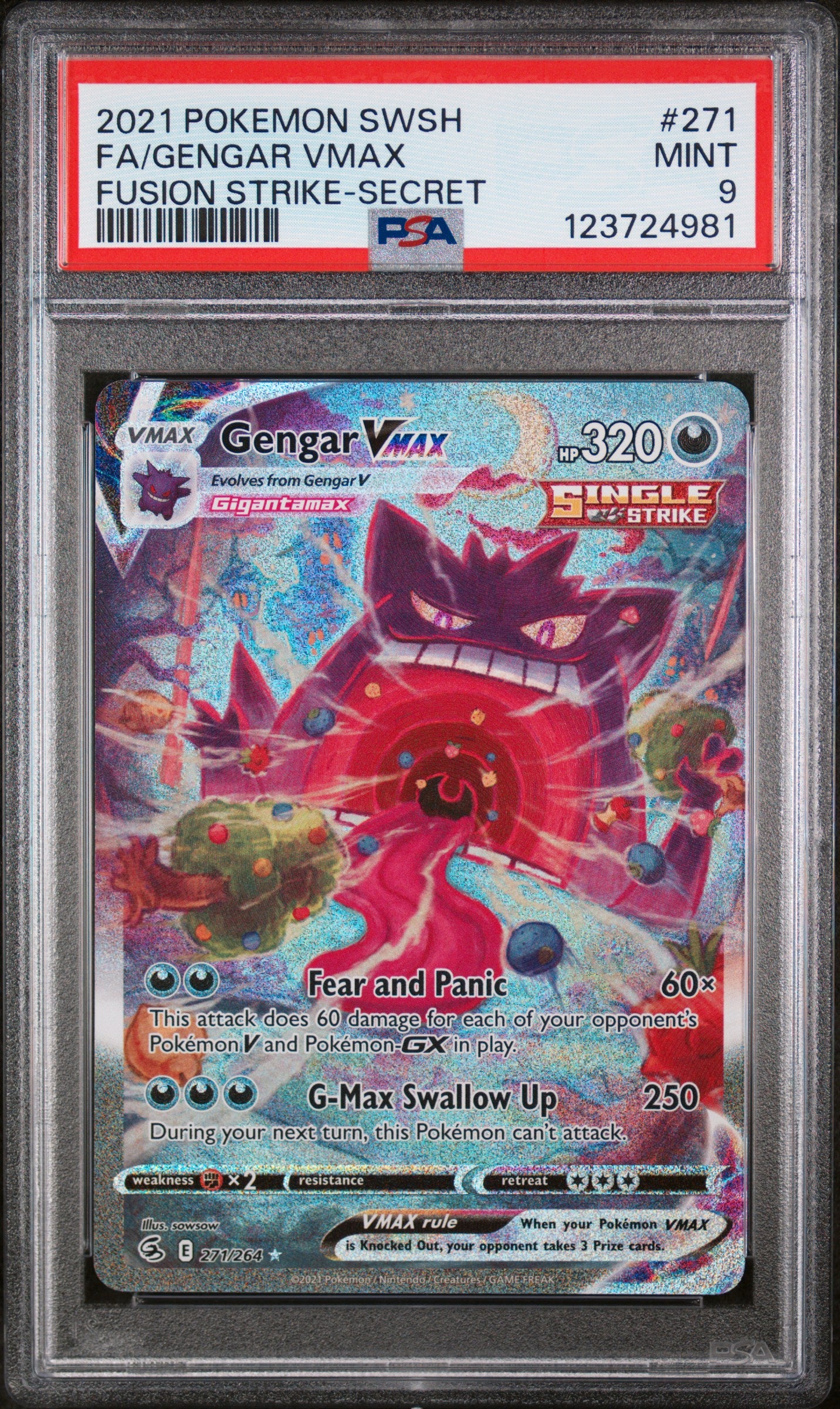 2021 Pokemon SWSH - Fusion Strike Gengar VMax Alternate Art #271 - PSA 9