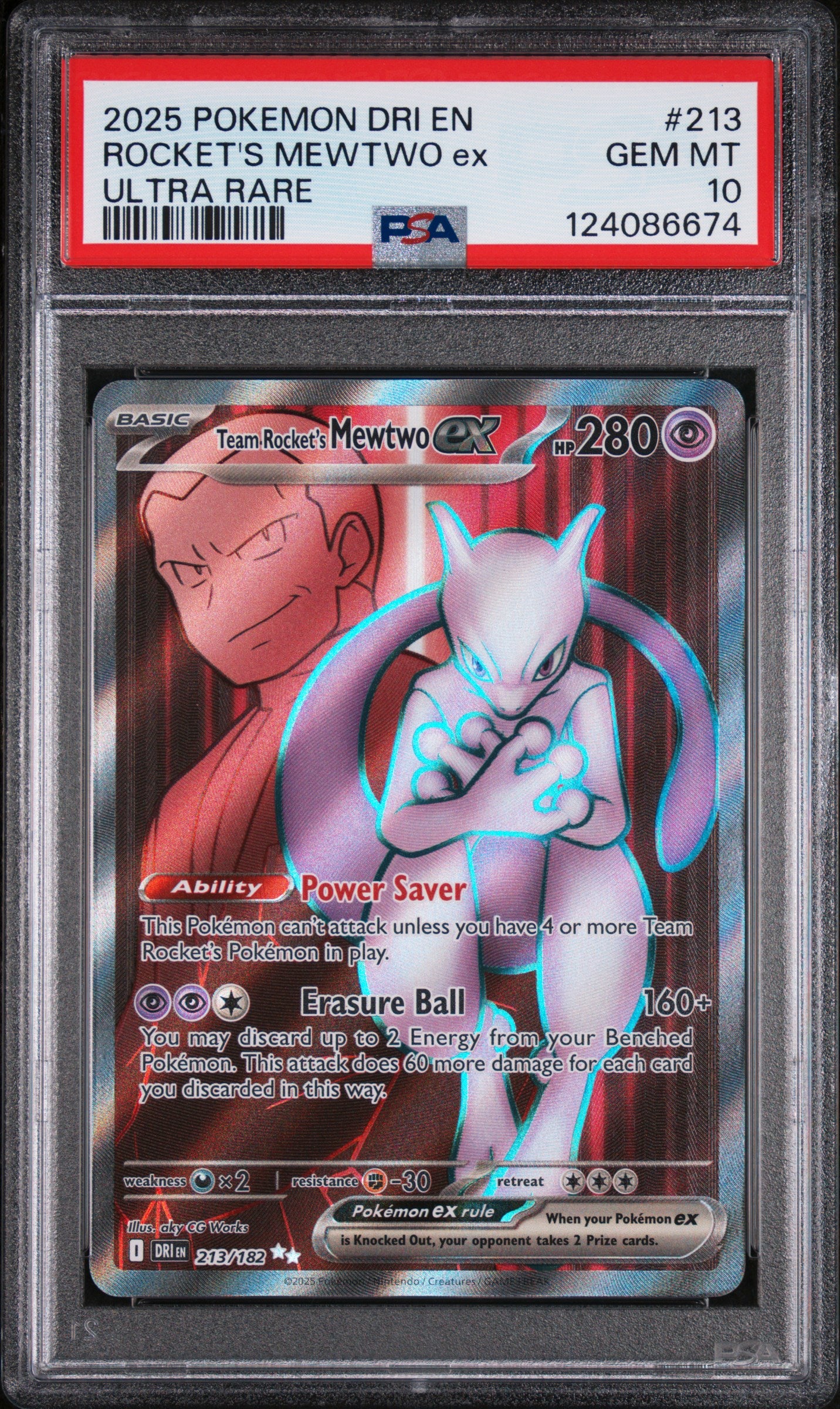 2025 Pokemon – Destined Rivals Rocket’s - #213 Mewtwo ex PSA 10