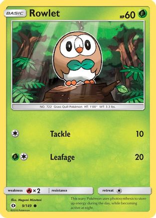 Rowlet 009/149  - Reverse Holofoil SM Base Set - Common