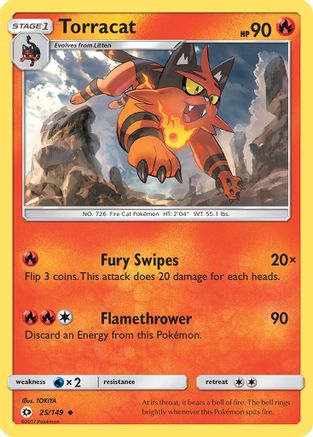 Torracat 025/149  - Reverse Holofoil SM Base Set - Uncommon