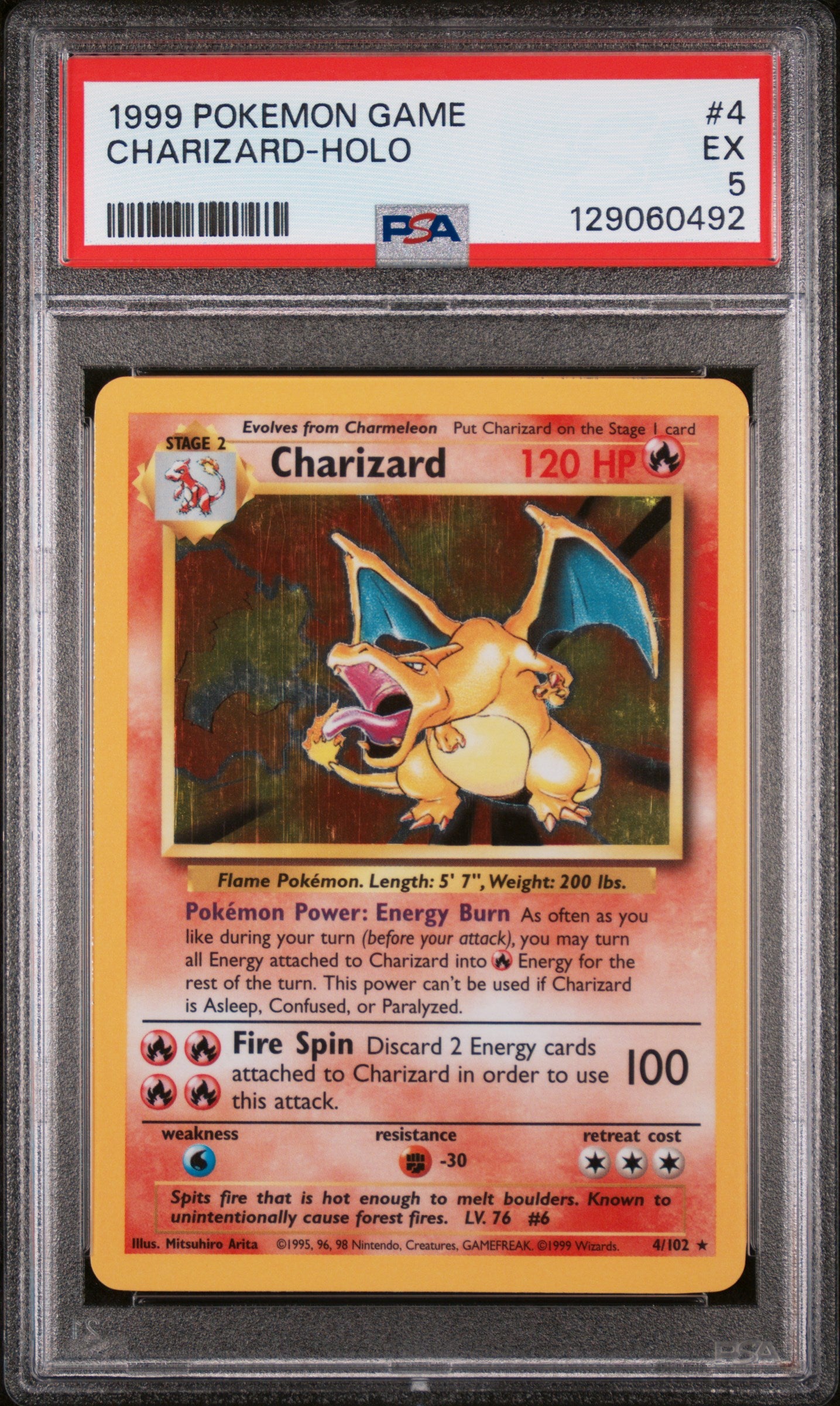 1999 Pokemon Game - Base Set Unlimited #4 Charizard-Holo PSA 5