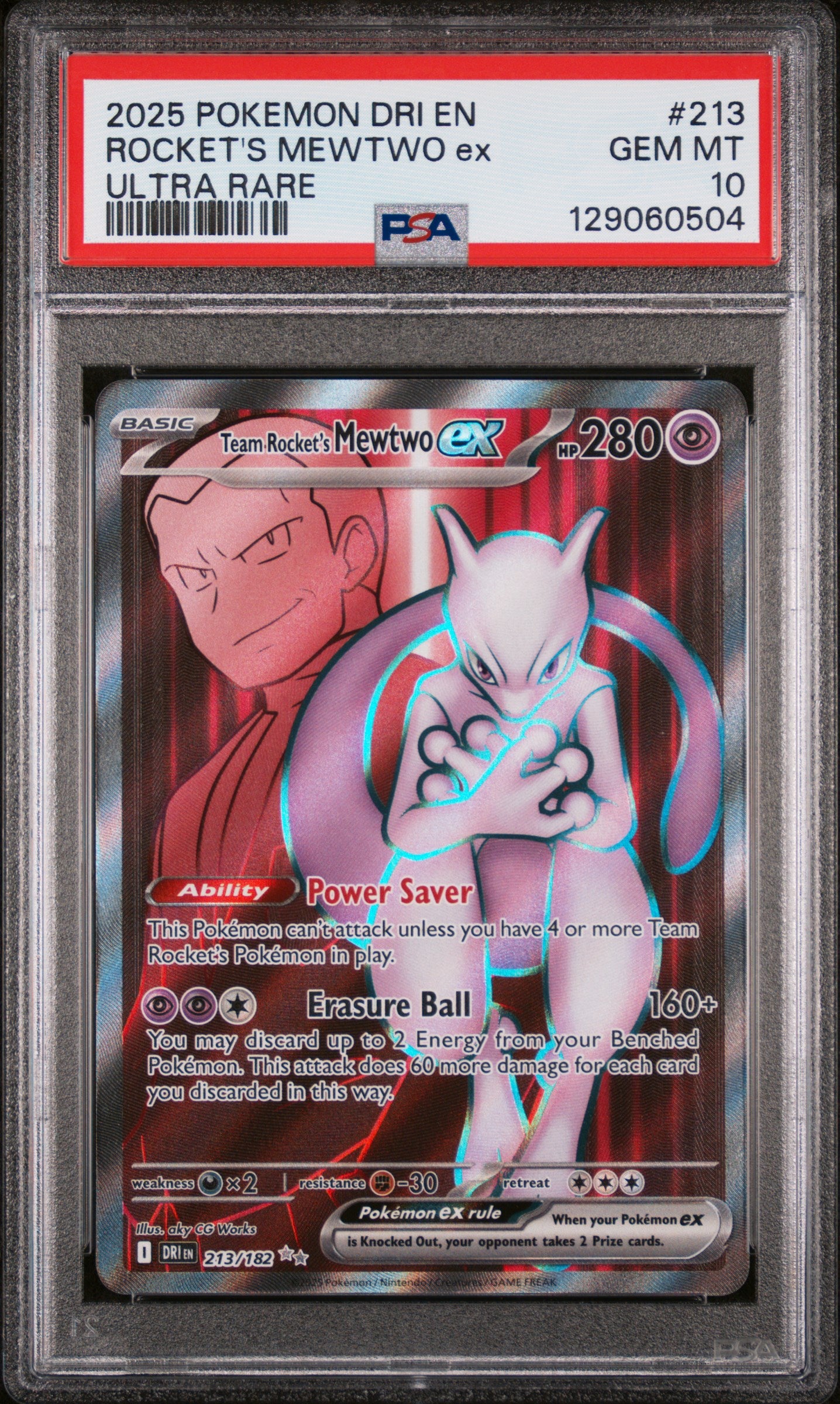 2025 Pokemon – Destined Rivals Rocket’s - #213 Mewtwo ex PSA 10