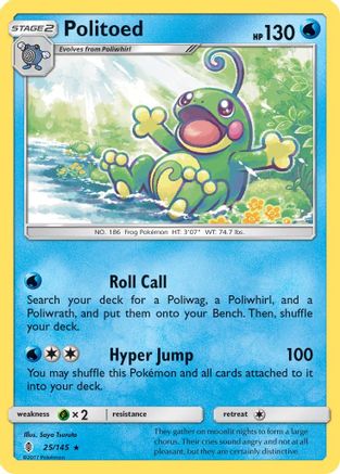 Politoed 025/145  - Holofoil SM  Guardians Rising - Holo Rare