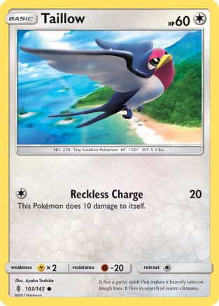 Taillow 103/145  - Reverse Holofoil SM  Guardians Rising - Common